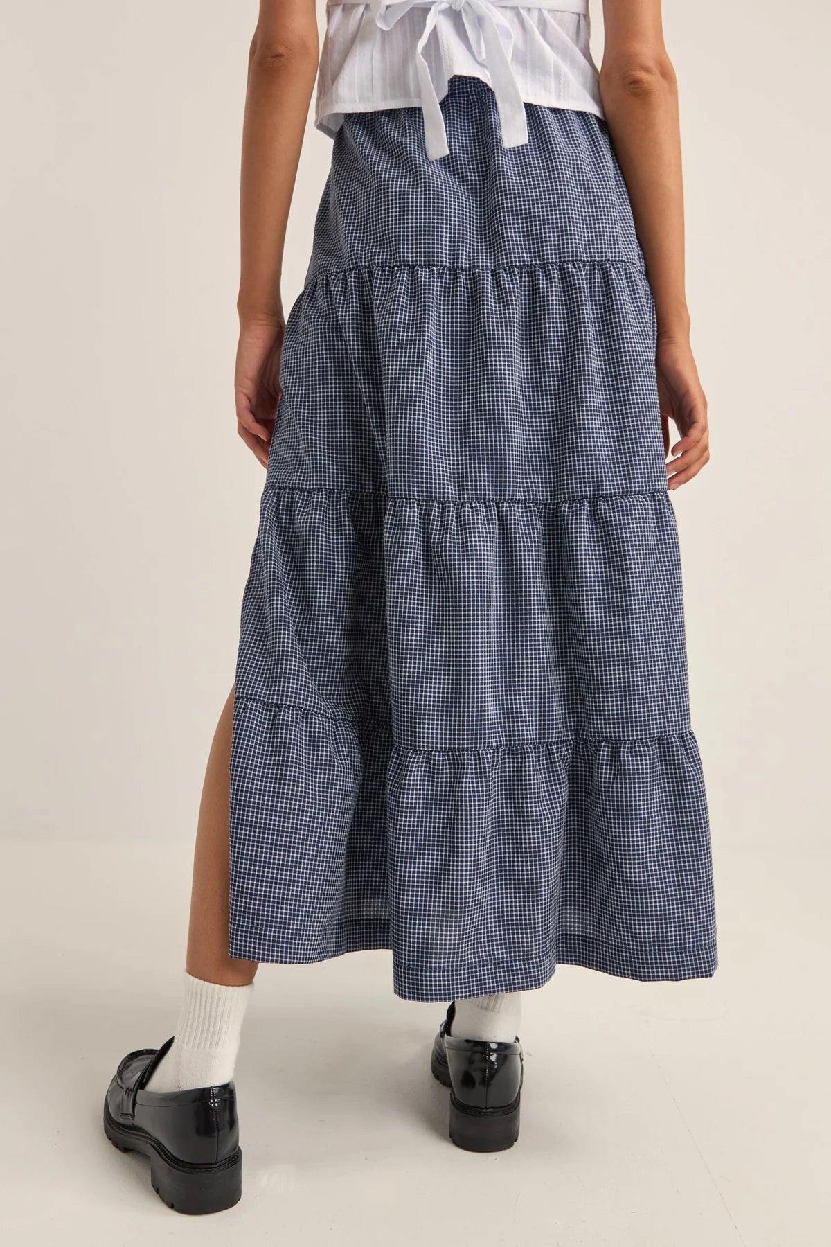 Lola Check Tiered Maxi Skirt