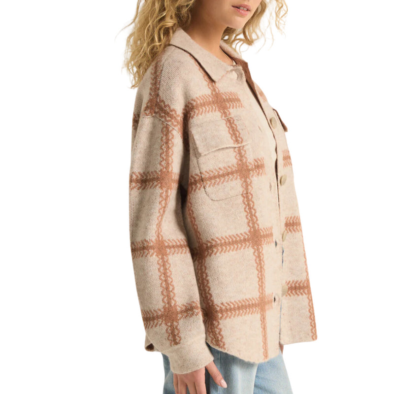 Tyler Plaid Sweater Jacket Mocha Mousse