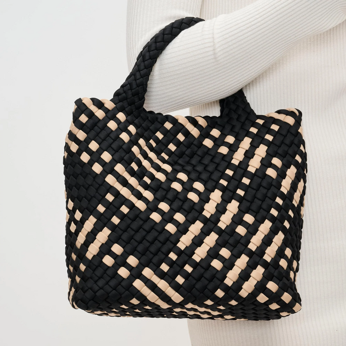 Sky's the Limit Small Woven Tote Black/Nude