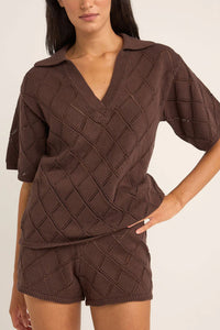 Islander Collared Knit Shirt Chocolate