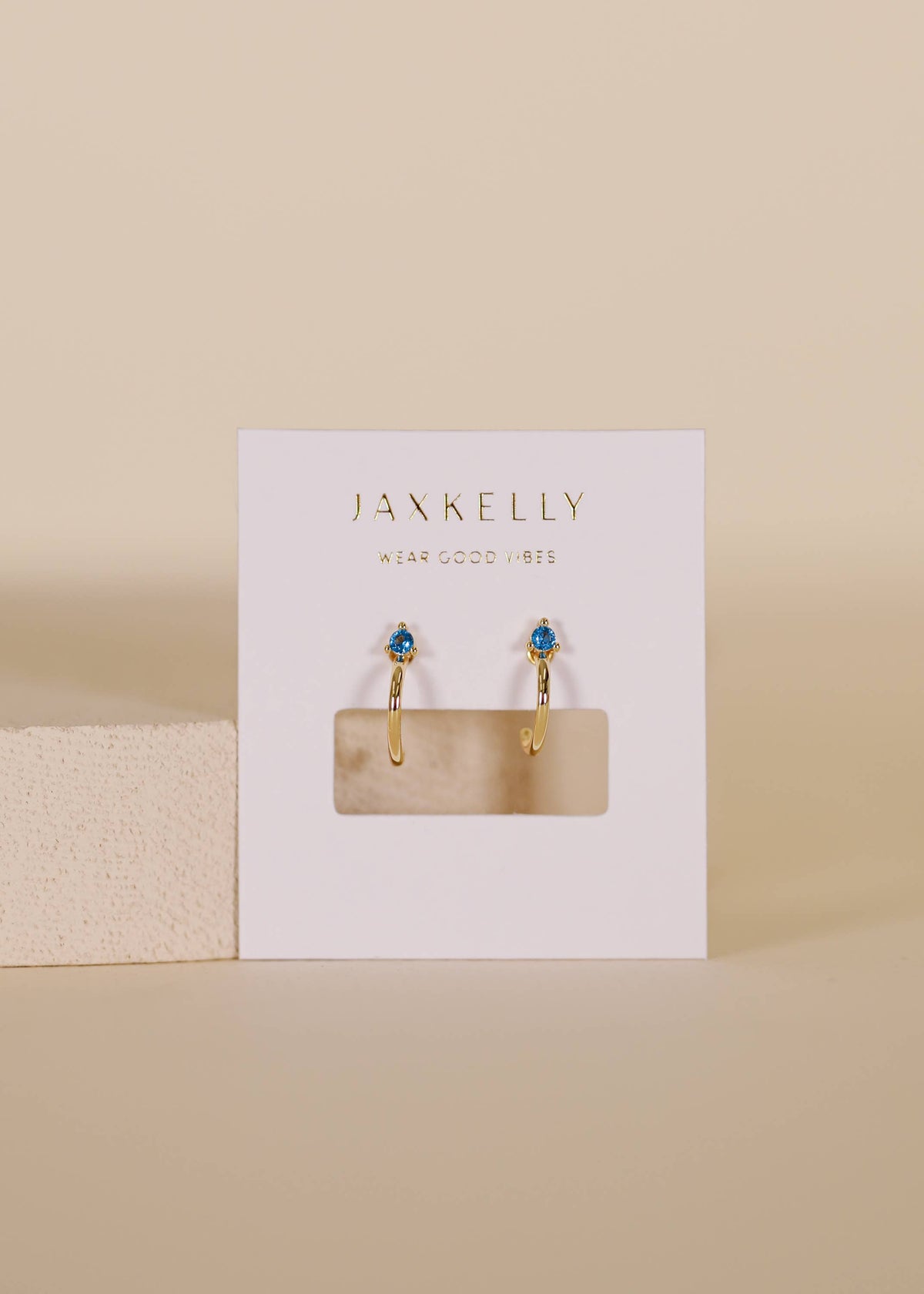 Open Mini Hoop Earrings - 18k Gold - Blue Sapphire