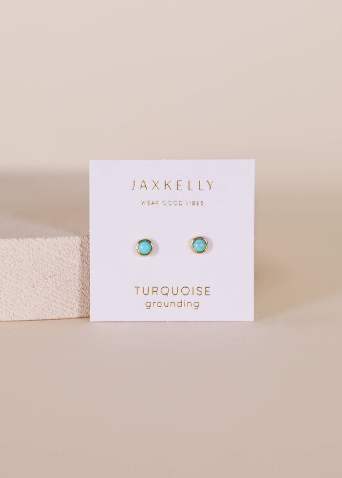 Simple Stud Earring - Turquoise Gemstone - 18k Gold Plated