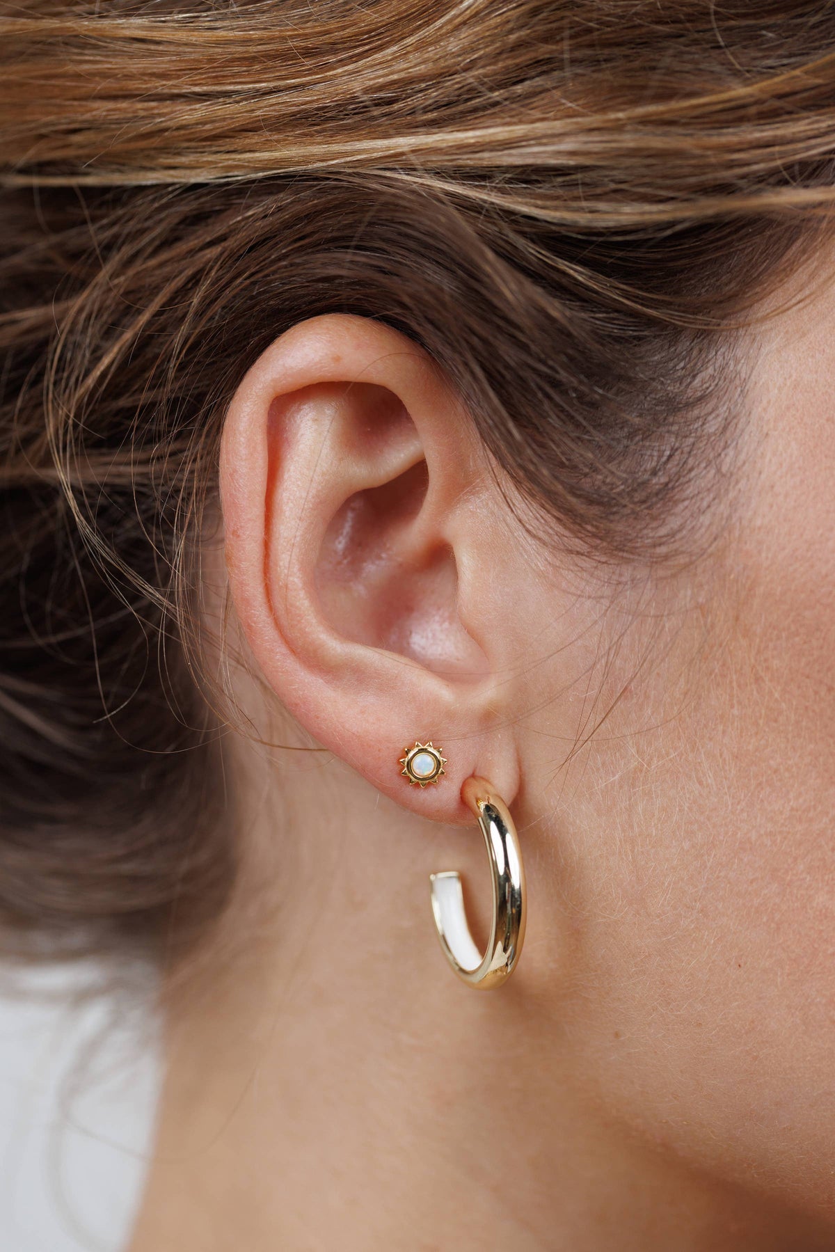 White Enamel Interior Gold Hoop Earrings