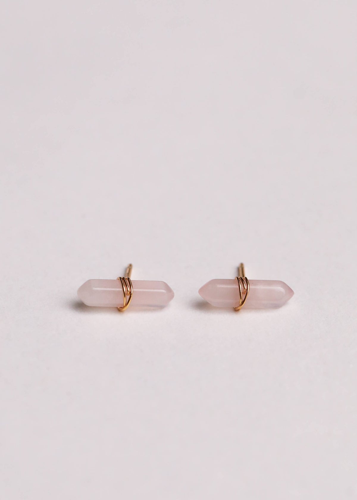 Mineral Point - Rose Quartz - Gold Wire Wrapped Earrings