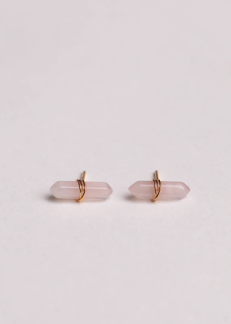 Mineral Point - Rose Quartz - Gold Wire Wrapped Earrings