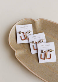 Brown Enamel Large Rectangle Gold Hoop Earrings