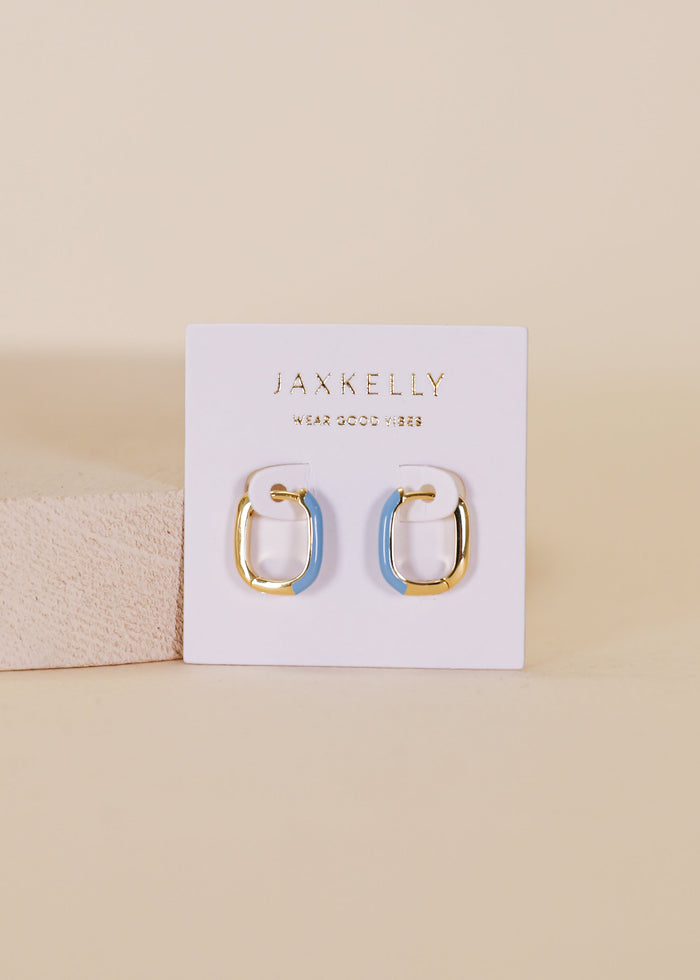 Color Dipped Rectangle Hoop Earrings - Bermuda Blue