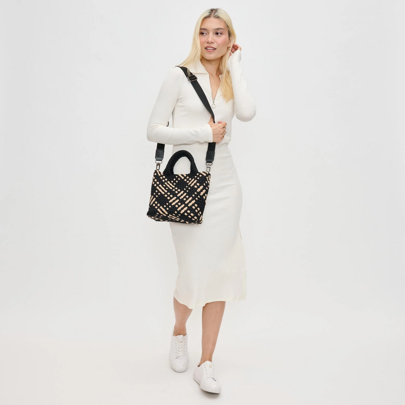 Sky's the Limit Small Woven Tote Black/Nude