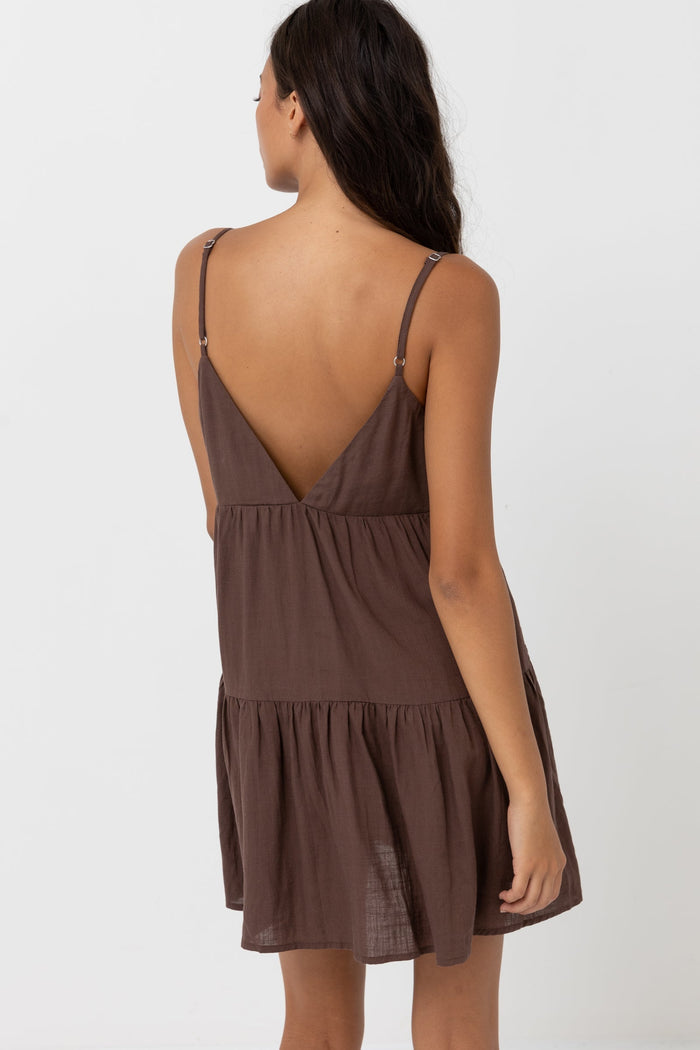 Classic Tiered Midi Dress Chocolate