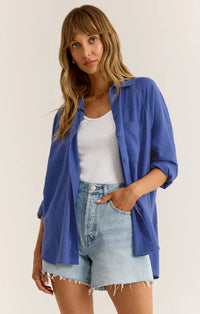 Perfect Linen Stripe Top Blue Meadow