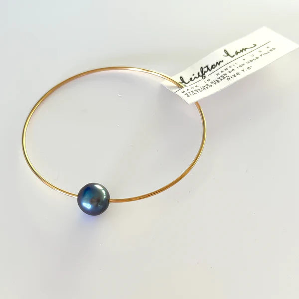 Freshwater Pearl Bangle Gold Fill 8" Blue