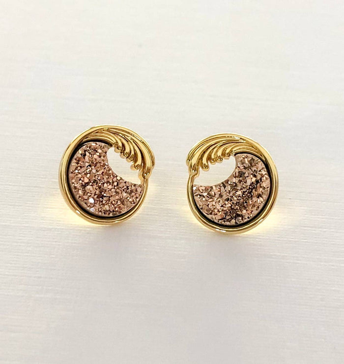 Lani 'Ae Druzy Earrings: Rose Gold / Circle Wave