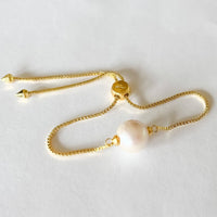 Freshwater Pearl + Gold Slider Bracelet: White