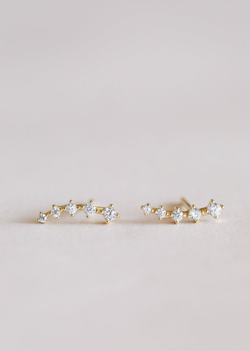 Crawler - White CZ - Gold Earrings