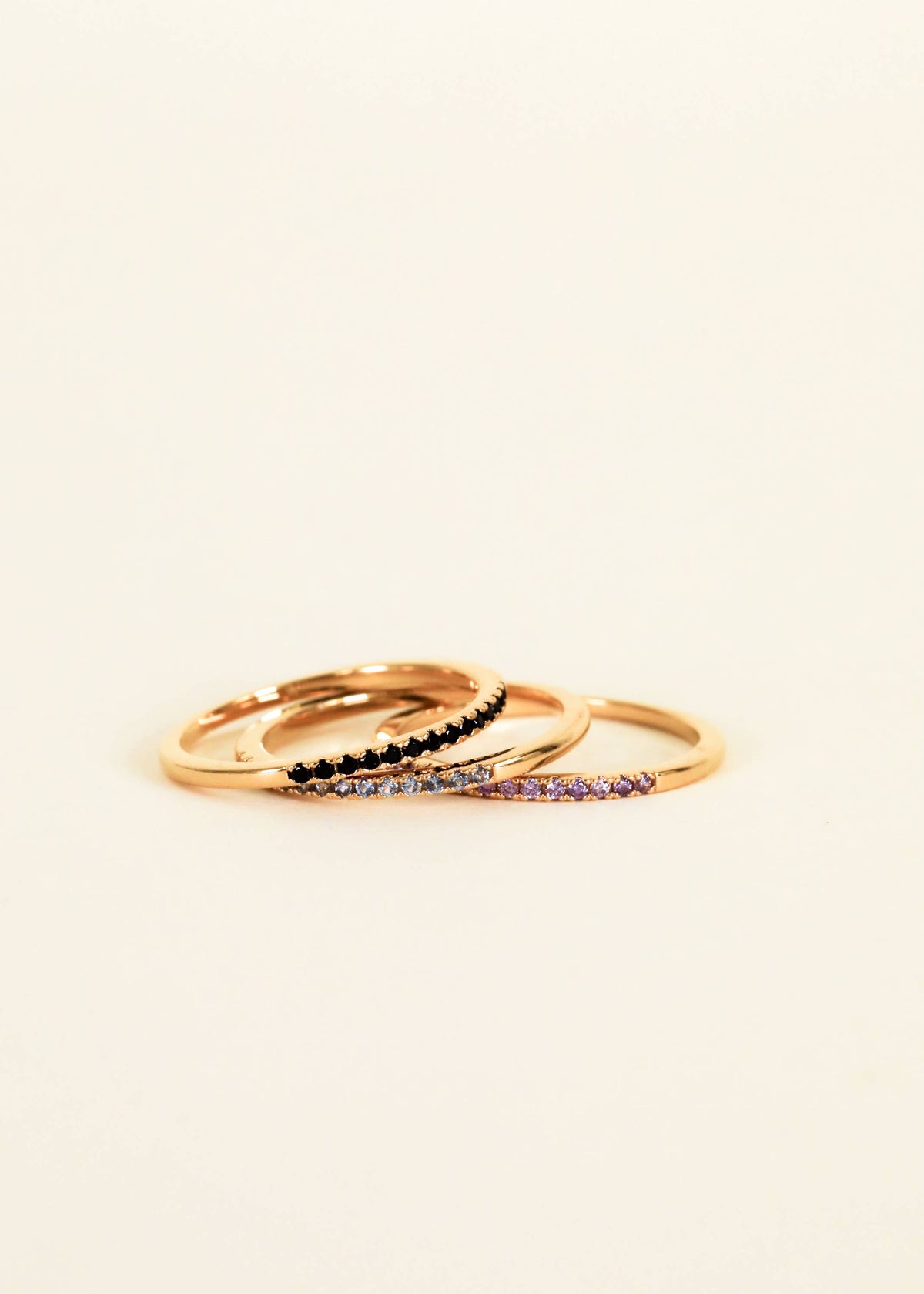 Gold Rings - Half Pave - Aqua CZ: 6