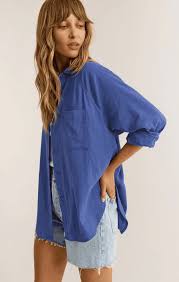 Perfect Linen Stripe Top Blue Meadow