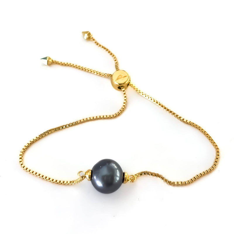 Freshwater Pearl + Gold Slider Bracelet: White