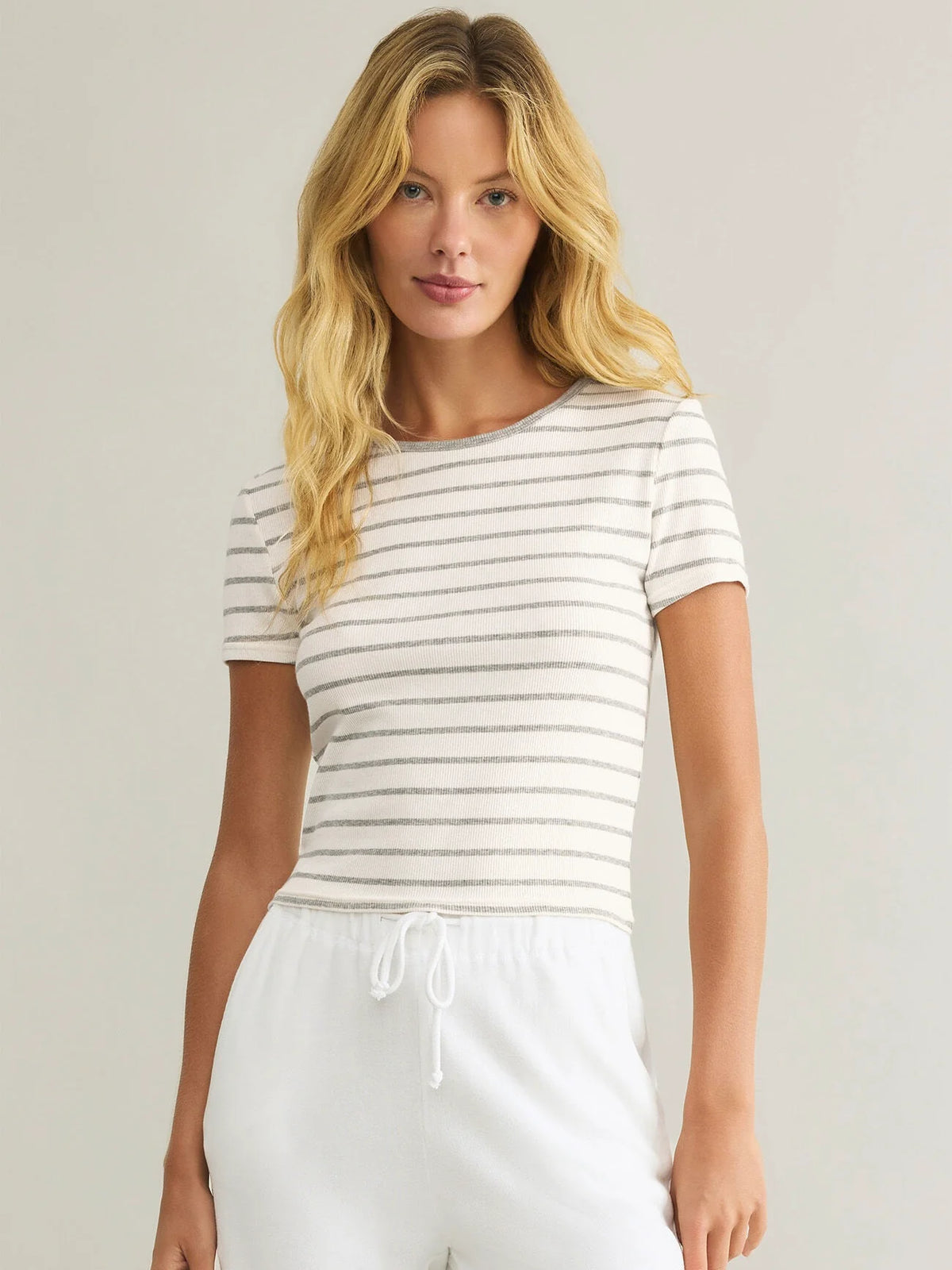 Saxton Striped Tee Heather Grey